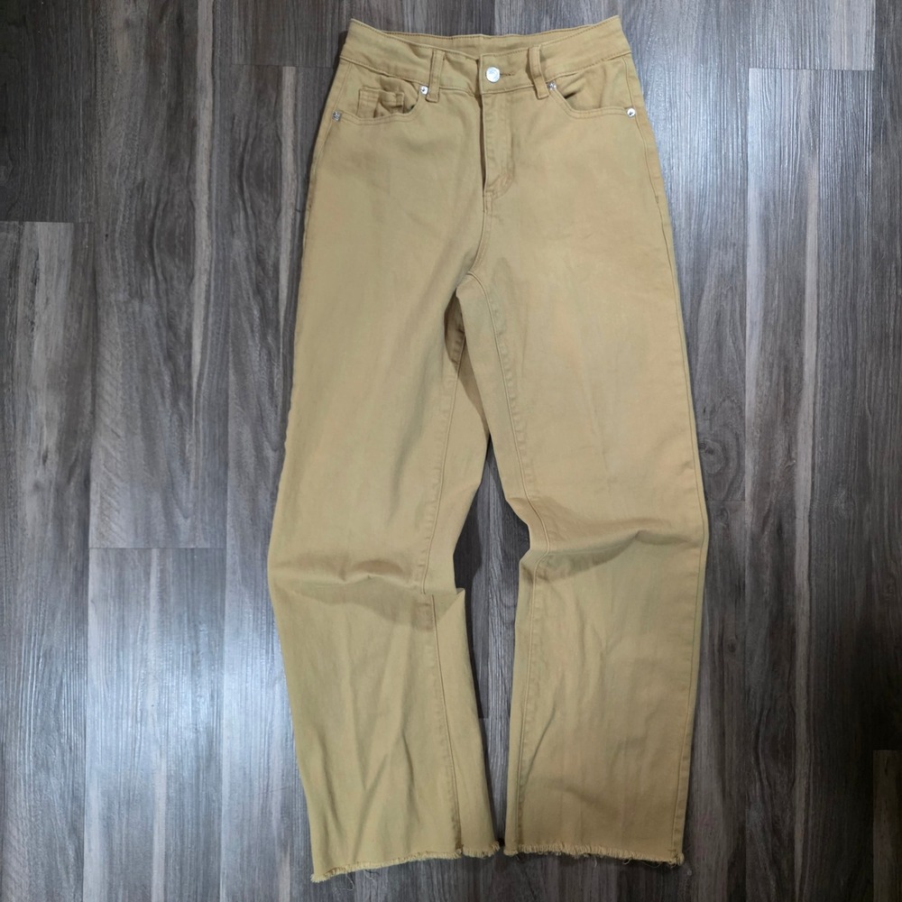 Mustard Yellow High Waisted Wide Leg Raw Hem Pants LC7873881-P16 XS